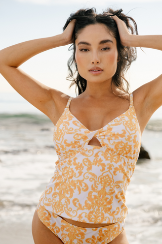 a young woman wearing a cute tankini set from Sea Angel