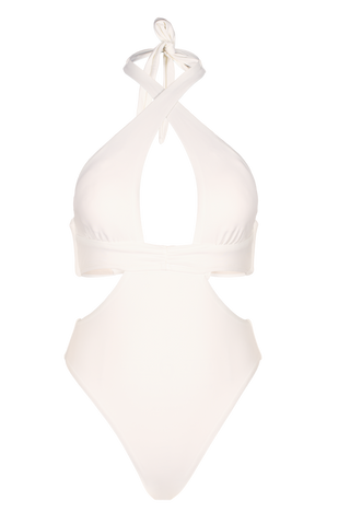 White Halter One Piece Swimsuit