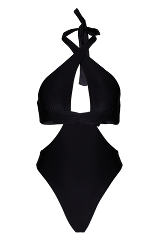 Black Halter One Piece Swimsuit